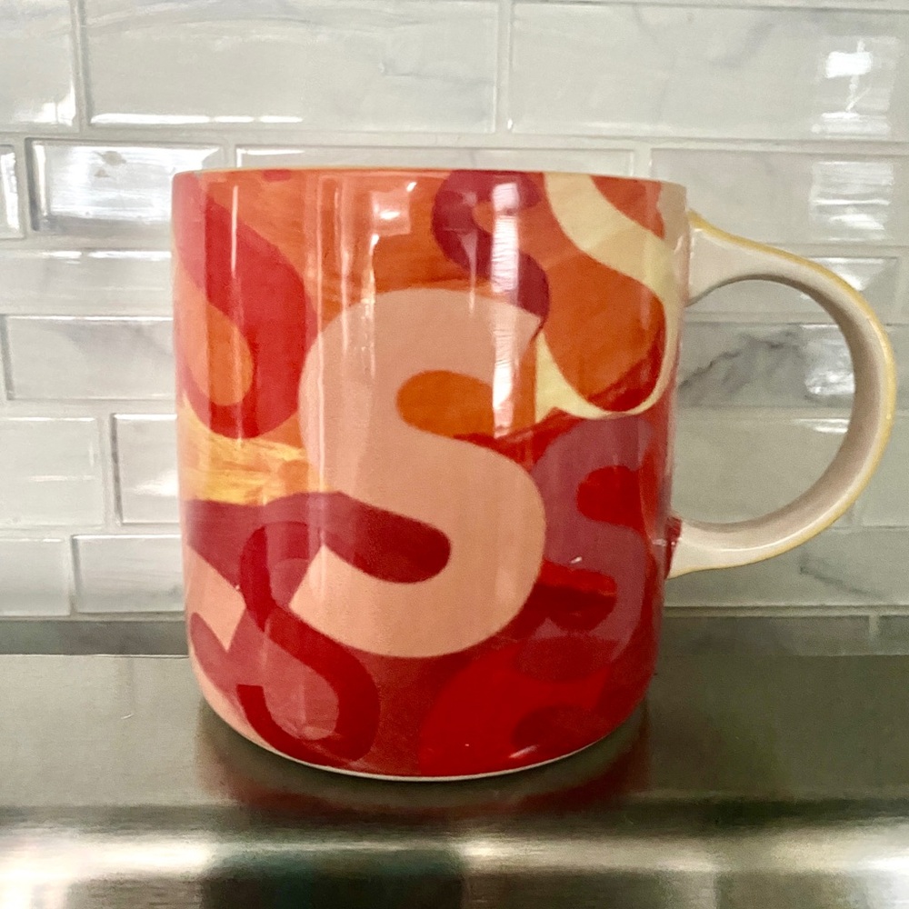 Anthropologie ceramic coffee mug. Initial design. Letter S.